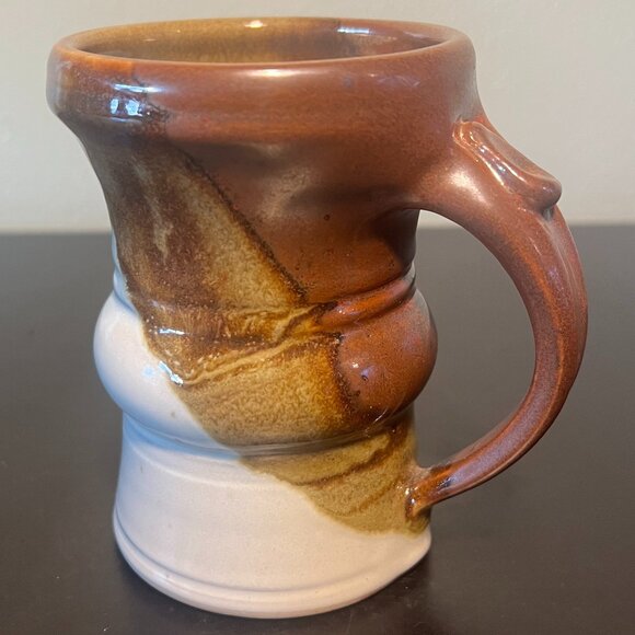 Handcrafted Hand-Thrown Artist Signed Studio Pottery Mug Earthy Metallic Glaze - Picture 2 of 16